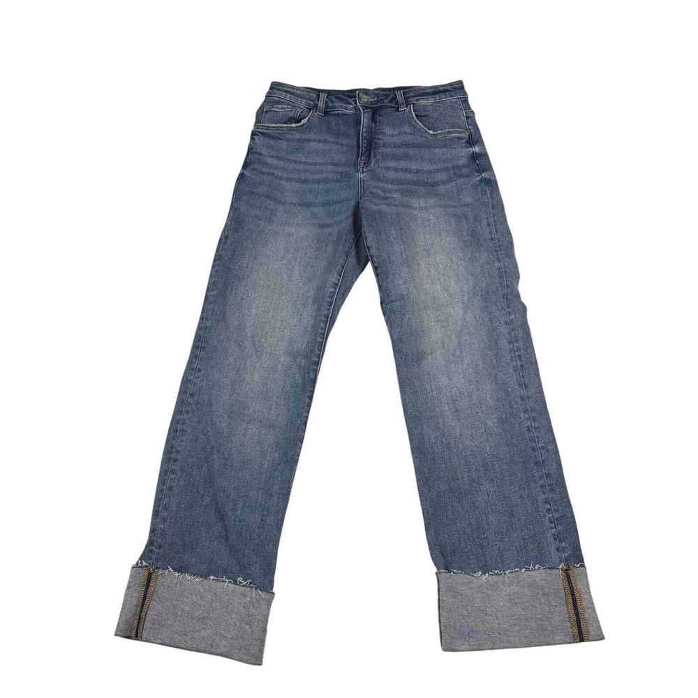 BAYEAS Straight Leg Jeans Blue Denim Raw Hem Cuffed Stretch High Rise Women 30